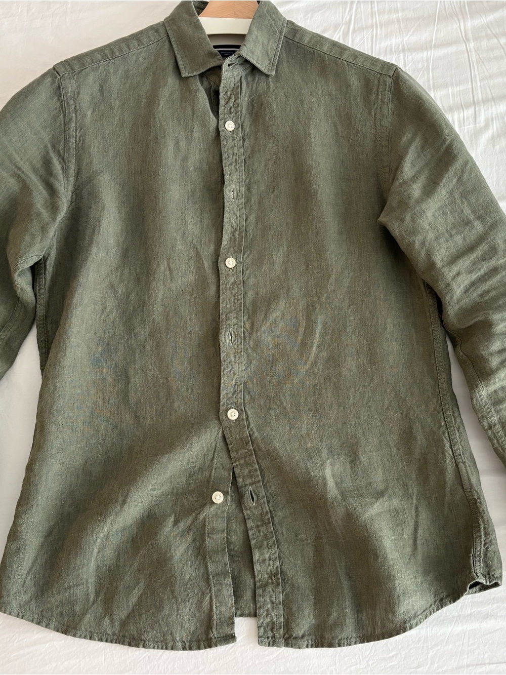 Charles Tyrwhitt Olive Green Linen Button-Down Shirt